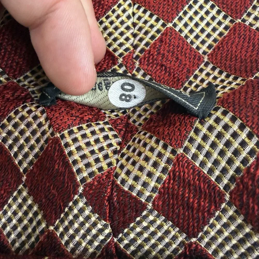 Ermenegildo Zegna Mens Silk Tie Burg Red Tan Check Geometric Luxury Career